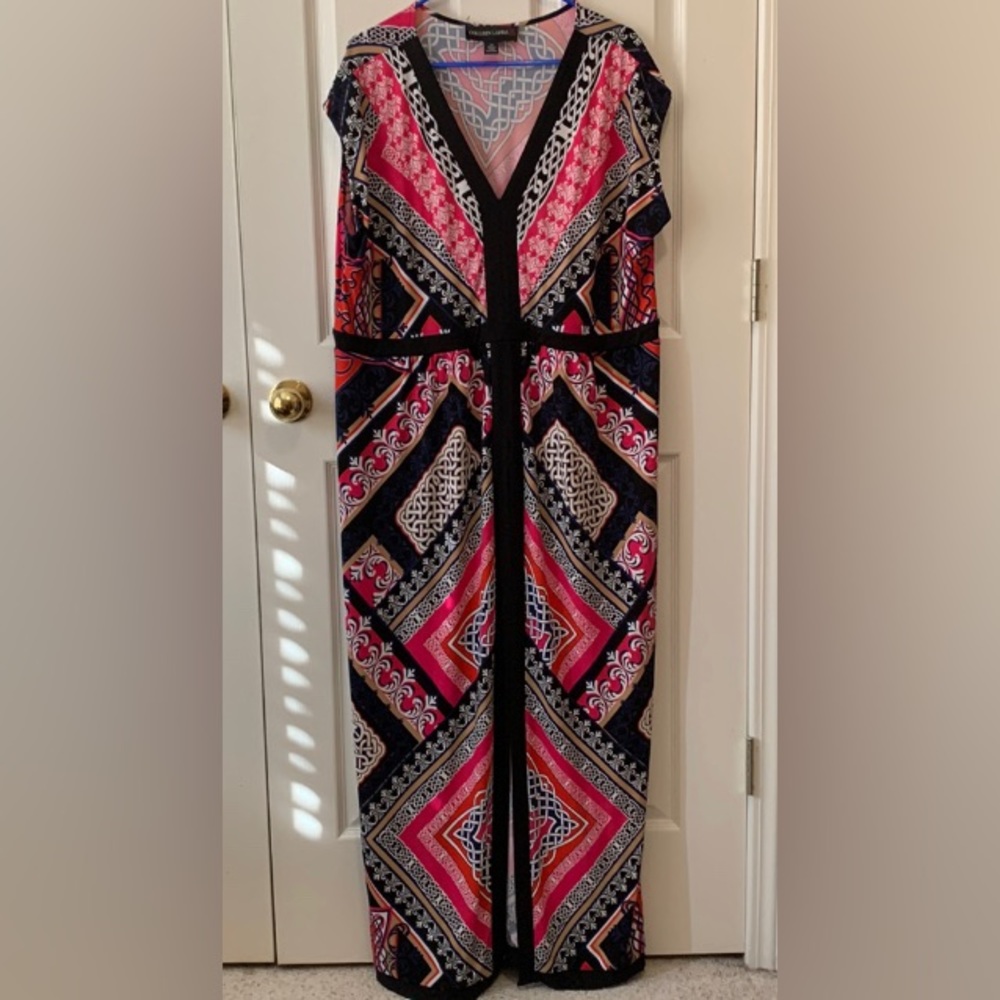 Colleen Lopez Dress Fuchsia, Black, white, 2X Plus Maxi Dress